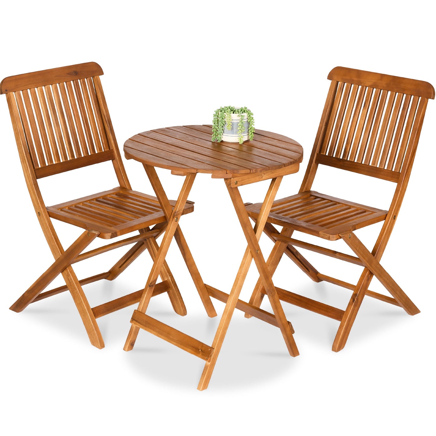 3-Piece Acacia Wood Bistro Set w/ Folding Table 2 Chairs