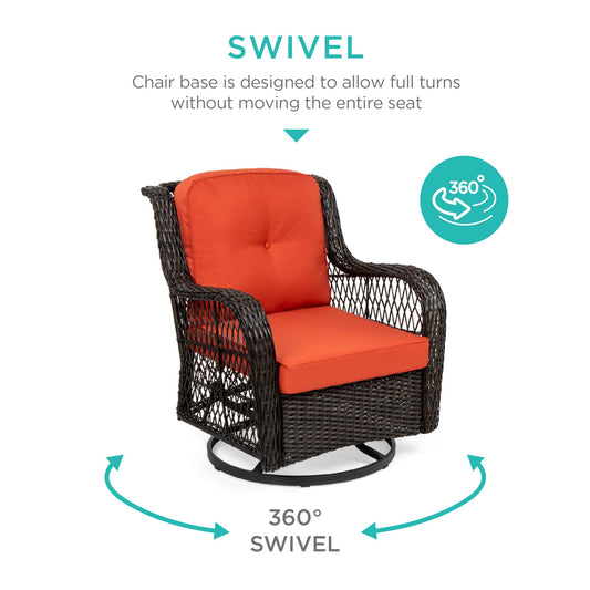 3-Piece Patio Wicker Bistro Furniture Set w/ 2 Swivel Rocking Chairs Table