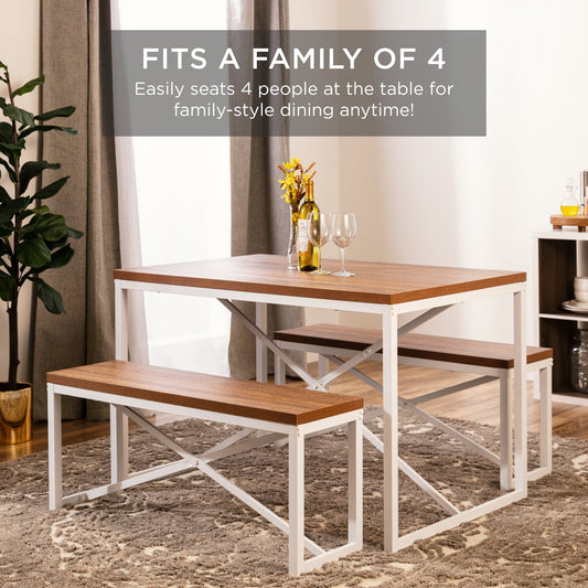 3-Piece Bench Style Dining Furniture Set w/ 2 Benches Table - 45.5in