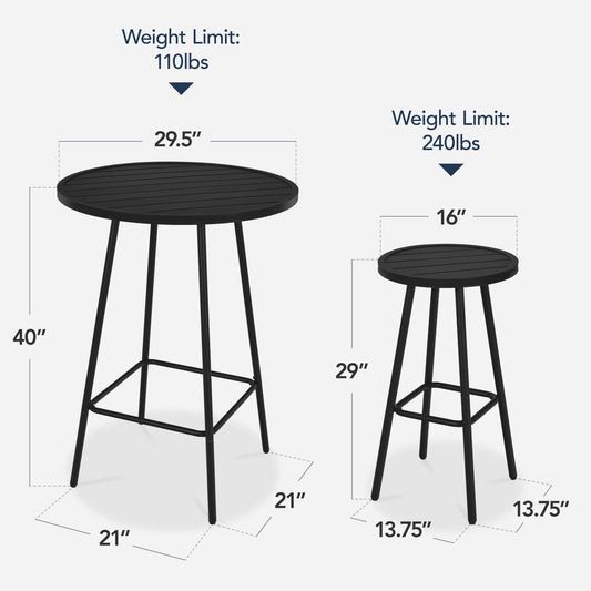 3-Piece Patio Bar Height Bistro Set w/ Backless Stools Slatted Design