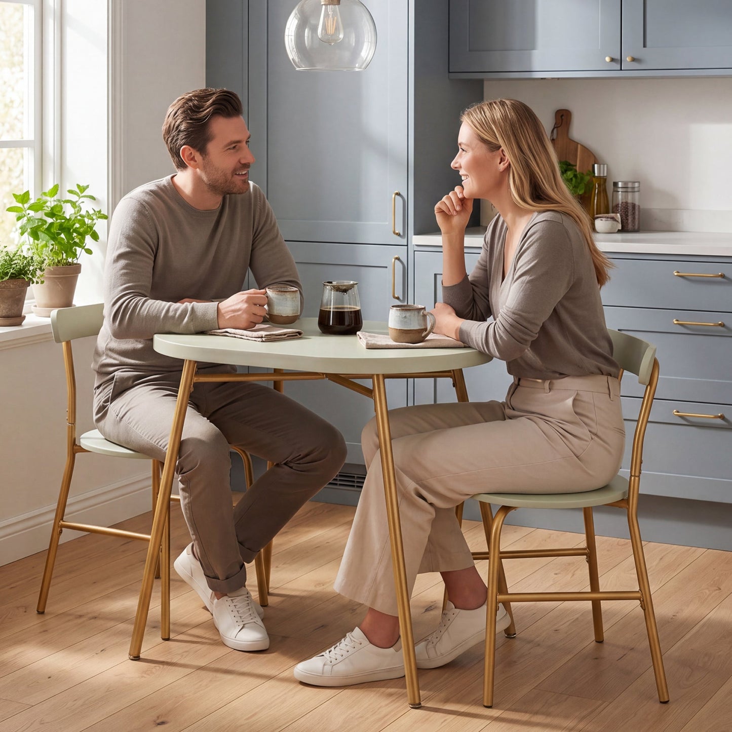 3-Piece Oval Dining Table Set Small Kitchen Set w/ 2 Chairs