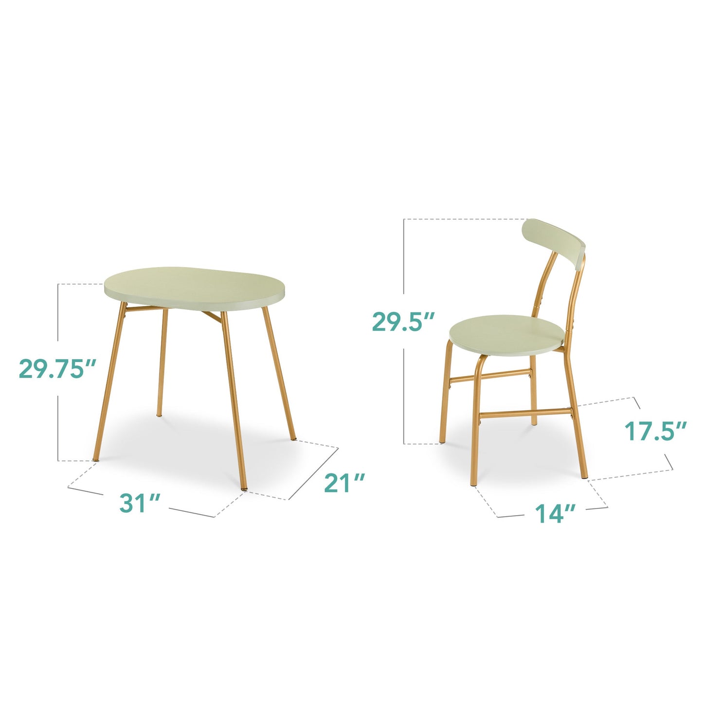 3-Piece Oval Dining Table Set Small Kitchen Set w/ 2 Chairs