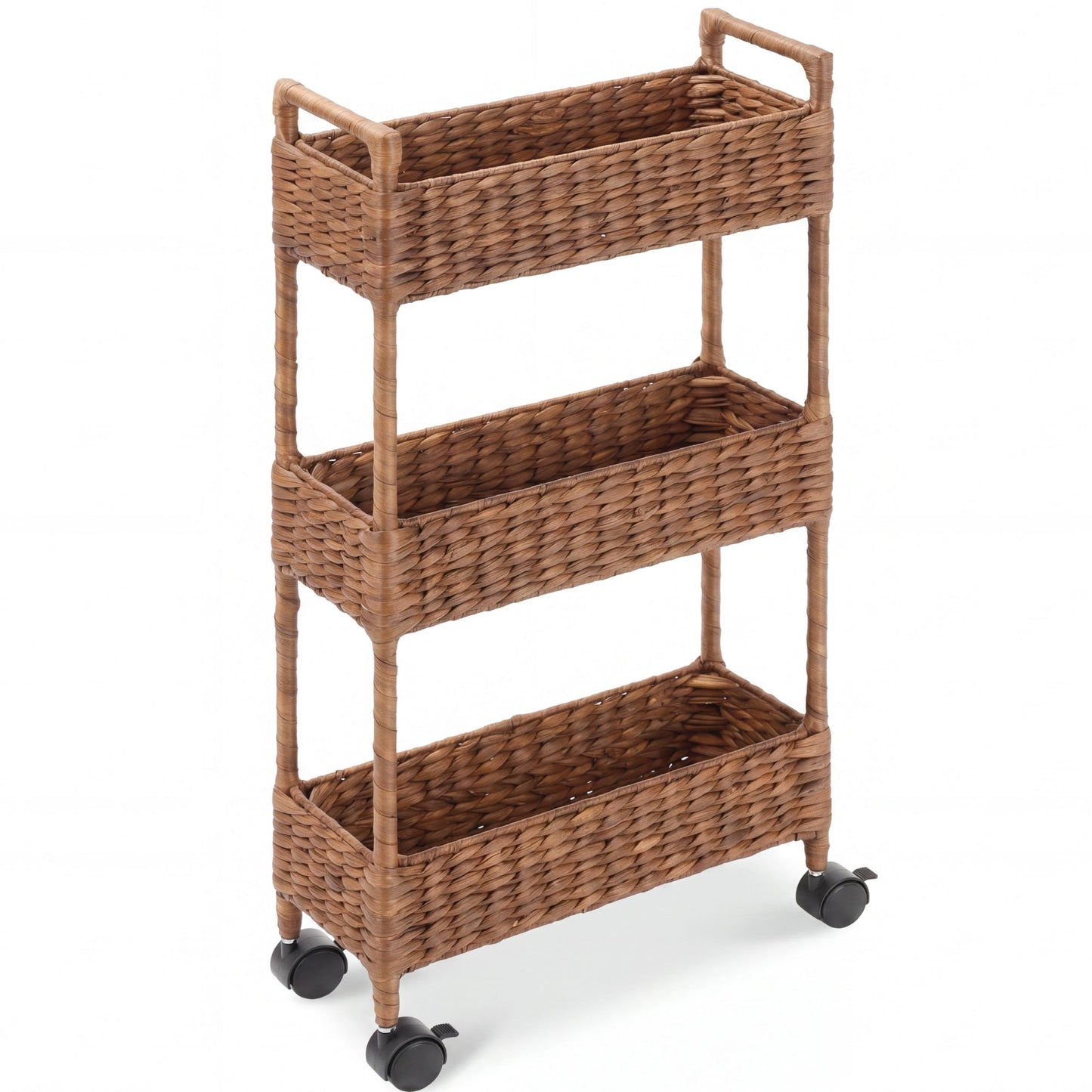 3-Tier Slim Rolling Nursery Caddy w/Wheels Handwoven Utility Cart