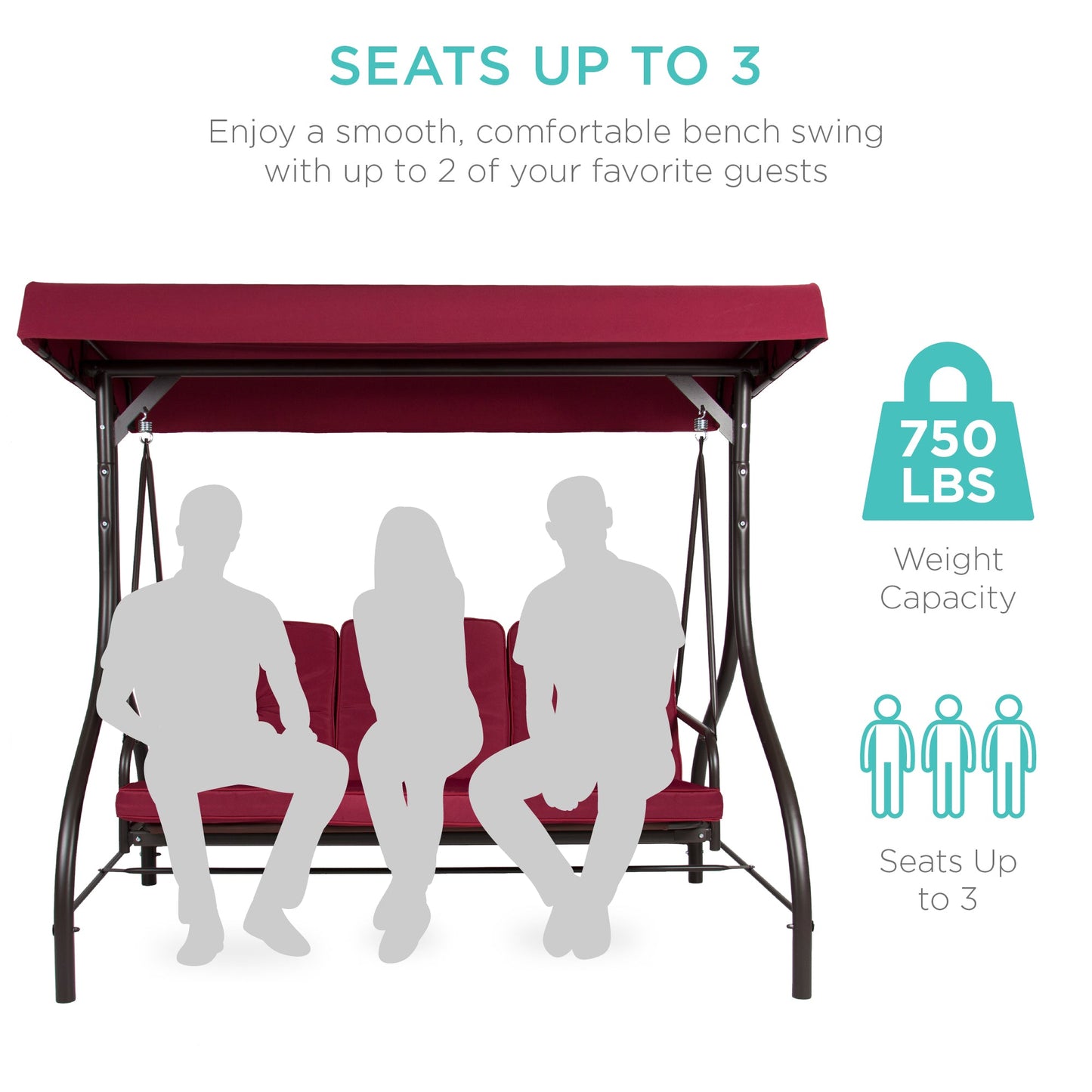 3-Seat Outdoor Canopy Swing Glider Furniture w/ Converting Flatbed Backrest
