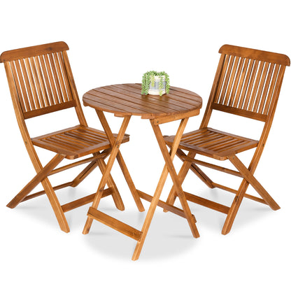 3-Piece Acacia Wood Bistro Set w/ Folding Table 2 Chairs