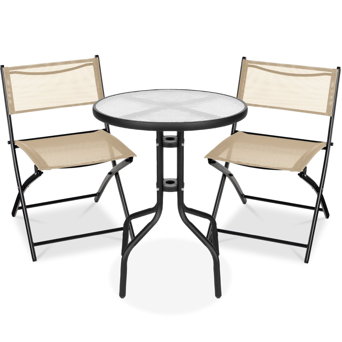 3-Piece Bistro Set w/ Glass Table 2 Foldable Chairs
