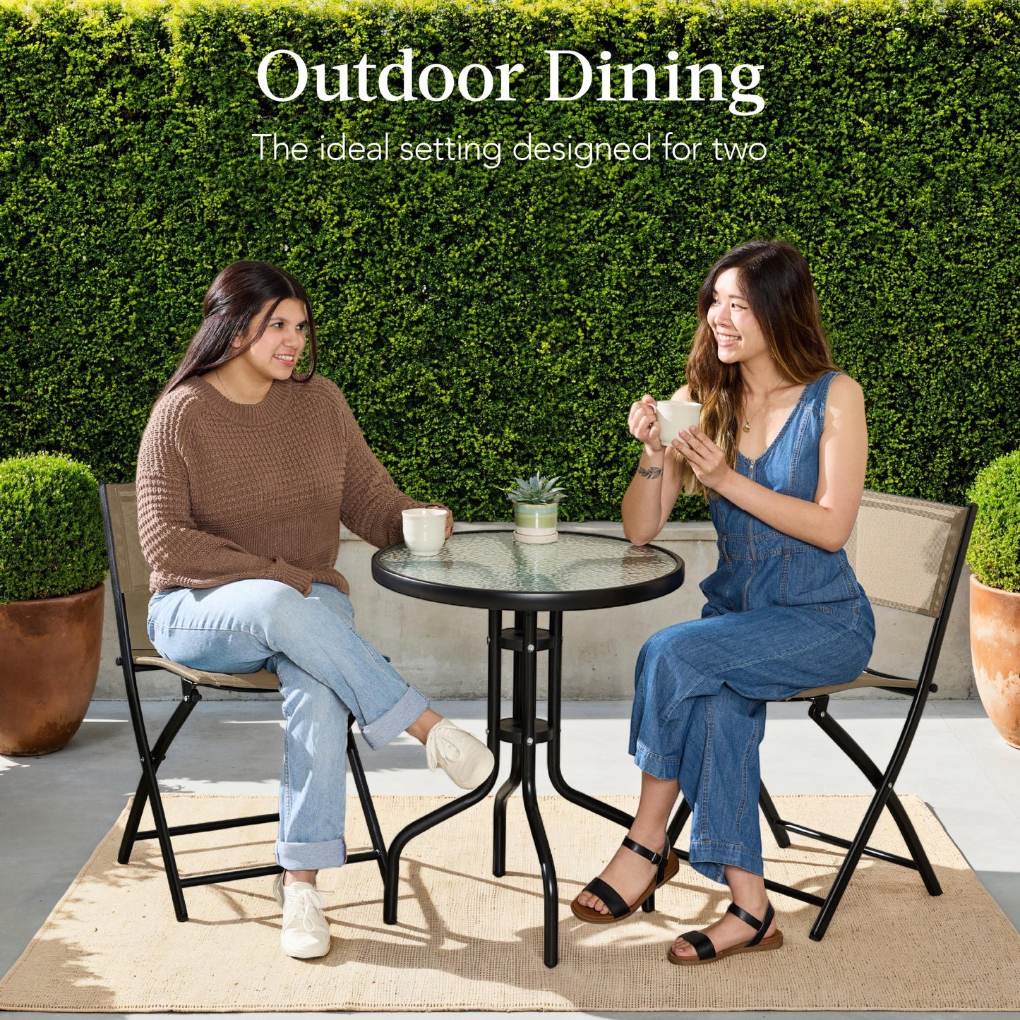 3-Piece Bistro Set w/ Glass Table 2 Foldable Chairs