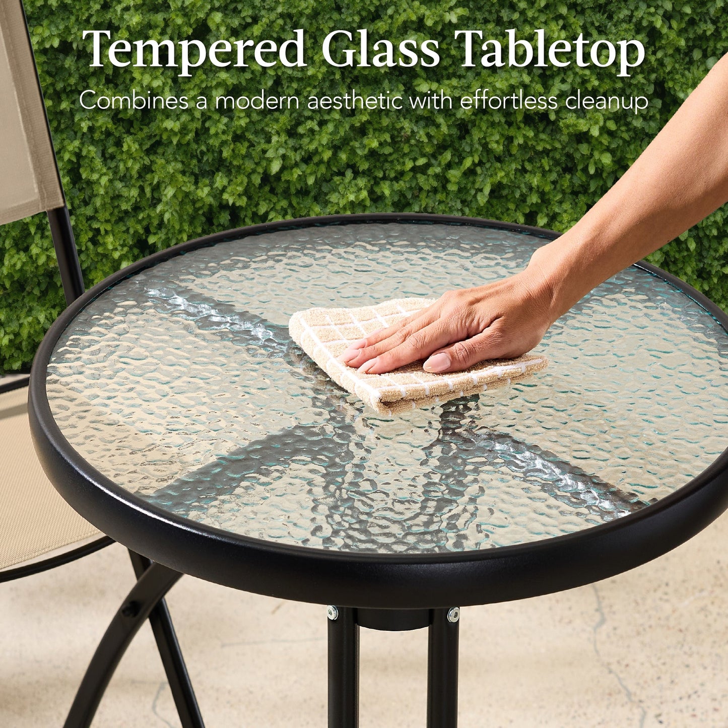 3-Piece Bistro Set w/ Glass Table 2 Foldable Chairs
