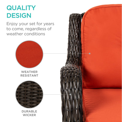 3-Piece Patio Wicker Bistro Furniture Set w/ 2 Swivel Rocking Chairs Table