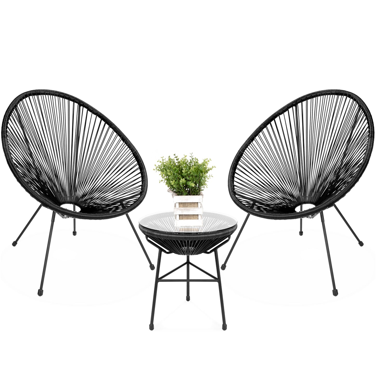 3-Piece All-Weather Patio Acapulco Bistro Set w/ Rope Glass Top Table