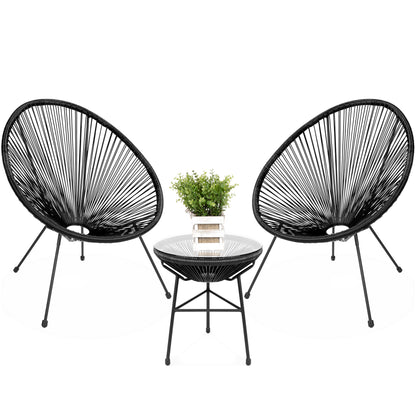 3-Piece All-Weather Patio Acapulco Bistro Set w/ Rope Glass Top Table