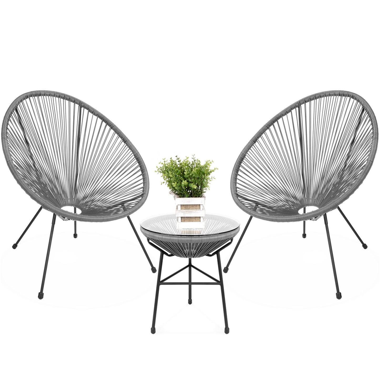 3-Piece All-Weather Patio Acapulco Bistro Set w/ Rope Glass Top Table