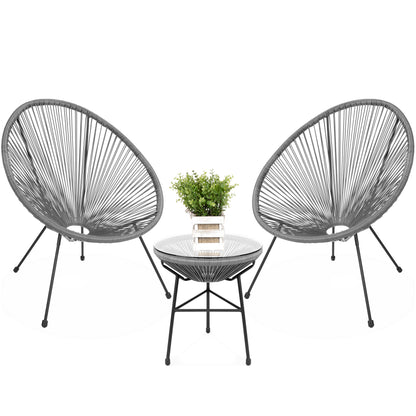 3-Piece All-Weather Patio Acapulco Bistro Set w/ Rope Glass Top Table