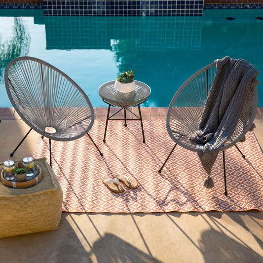3-Piece All-Weather Patio Acapulco Bistro Set w/ Rope Glass Top Table