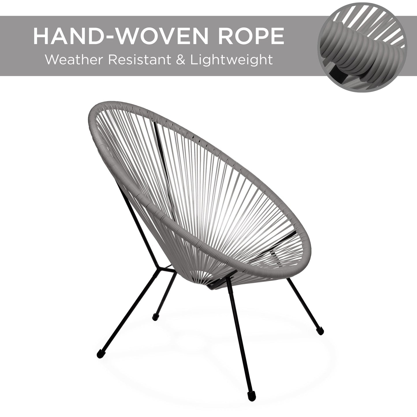 3-Piece All-Weather Patio Acapulco Bistro Set w/ Rope Glass Top Table