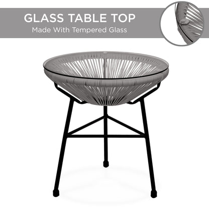 3-Piece All-Weather Patio Acapulco Bistro Set w/ Rope Glass Top Table