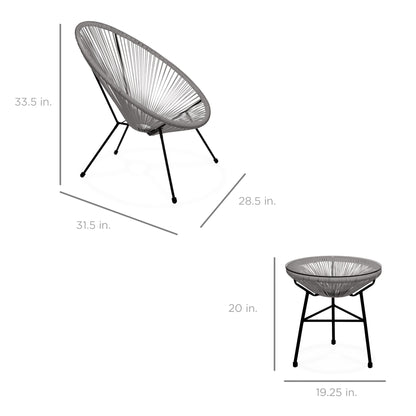 3-Piece All-Weather Patio Acapulco Bistro Set w/ Rope Glass Top Table