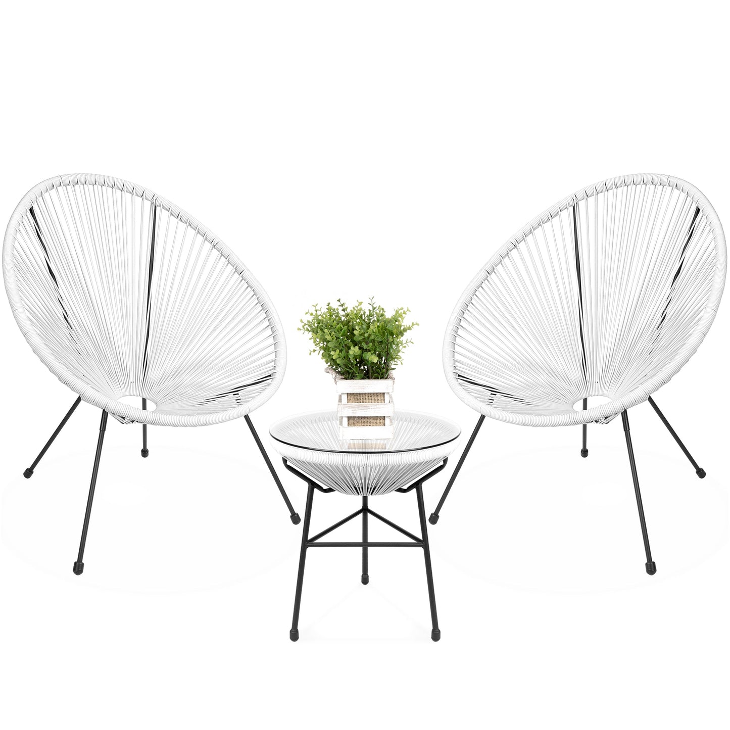 3-Piece All-Weather Patio Acapulco Bistro Set w/ Rope Glass Top Table