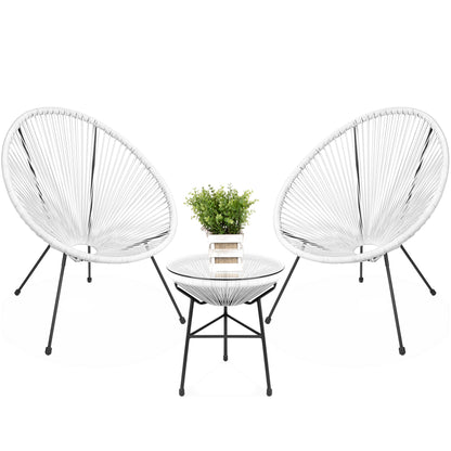3-Piece All-Weather Patio Acapulco Bistro Set w/ Rope Glass Top Table