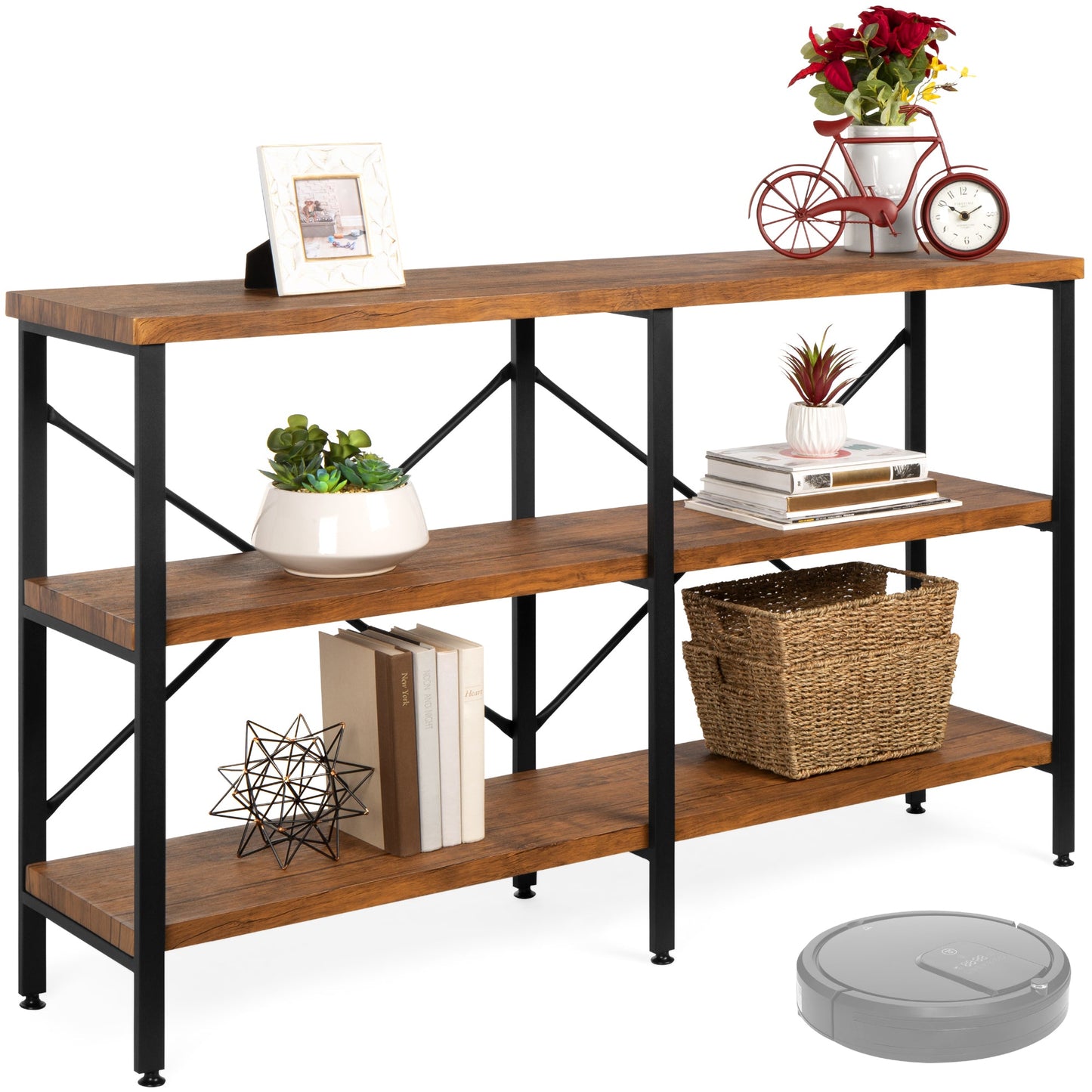 3-Tier Industrial Hallway Console Table for Living Room Entry Way - 55in