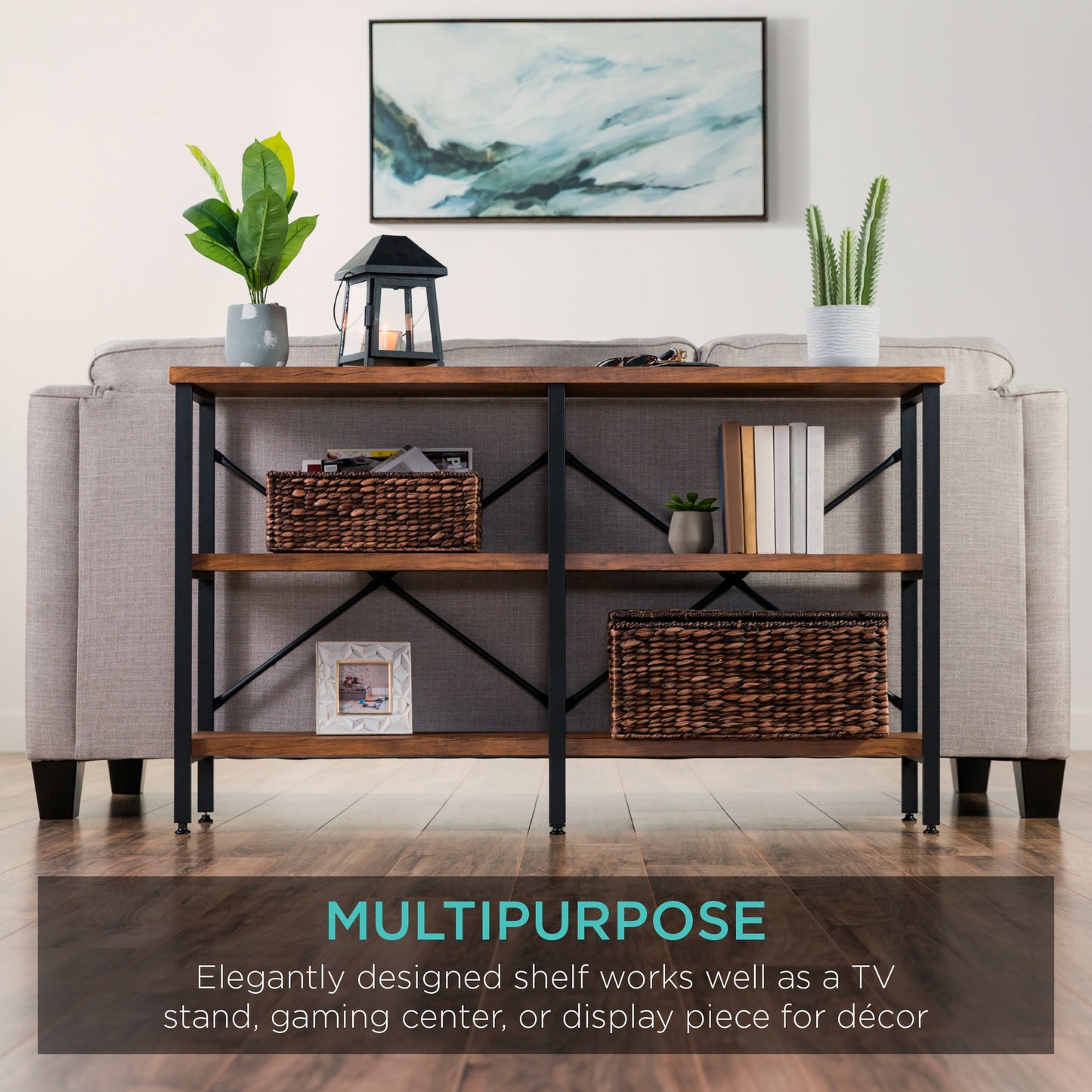 3-Tier Industrial Hallway Console Table for Living Room Entry Way - 55in