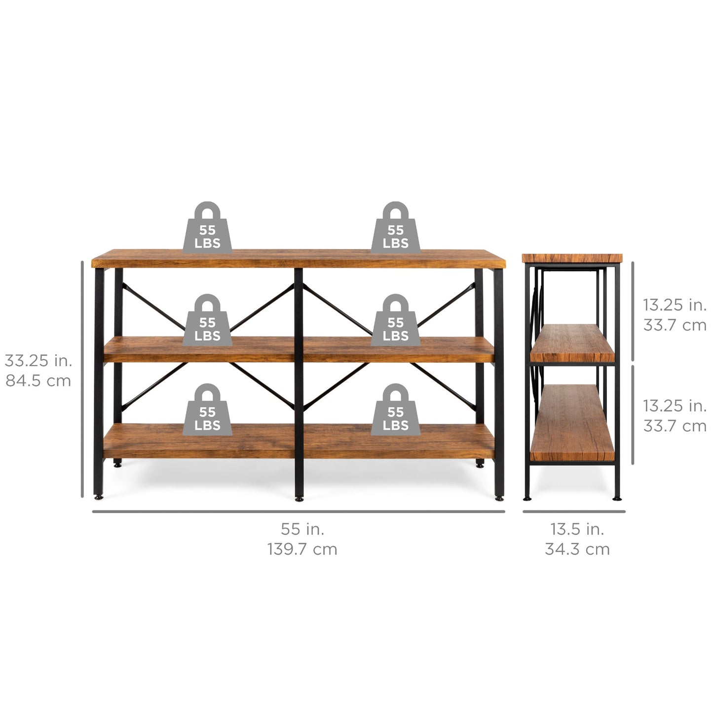 3-Tier Industrial Hallway Console Table for Living Room Entry Way - 55in