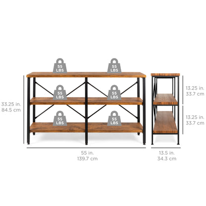 3-Tier Industrial Hallway Console Table for Living Room Entry Way - 55in