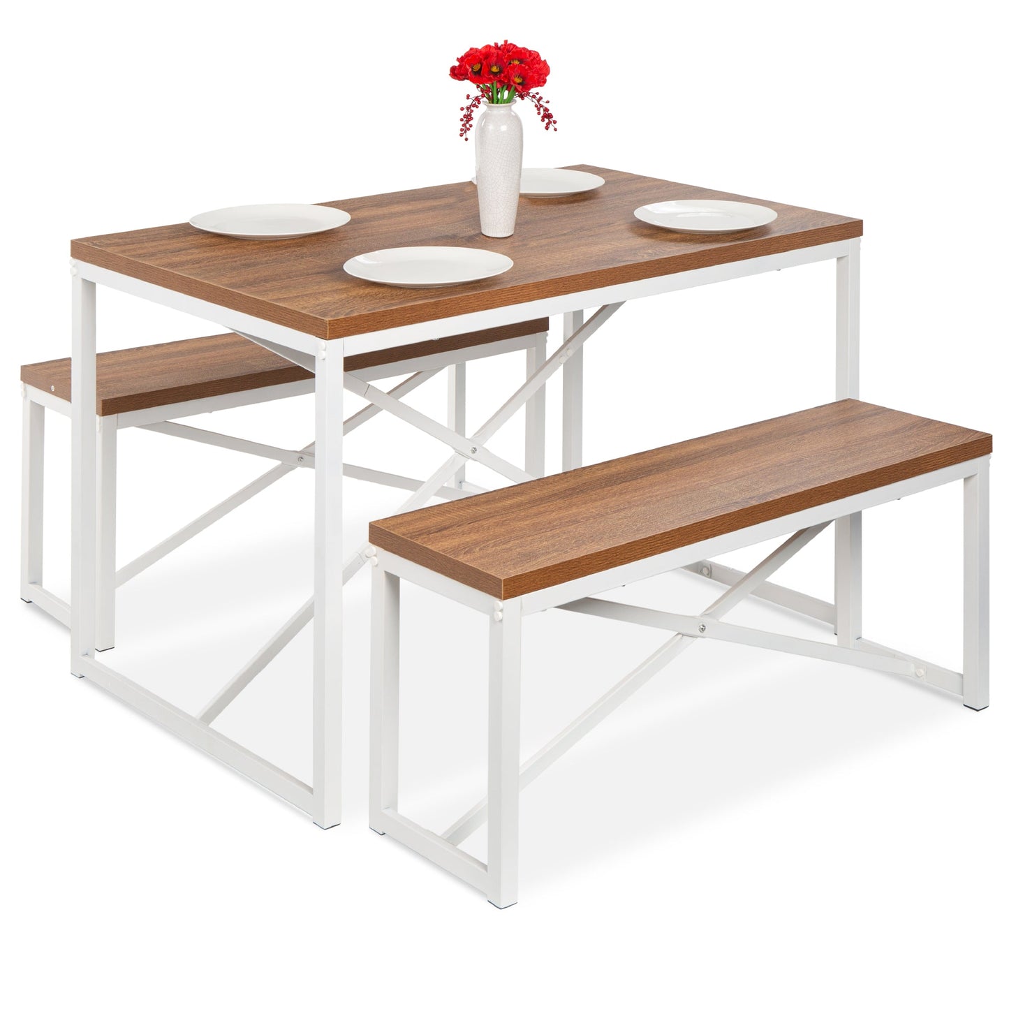 3-Piece Bench Style Dining Furniture Set w/ 2 Benches Table - 45.5in
