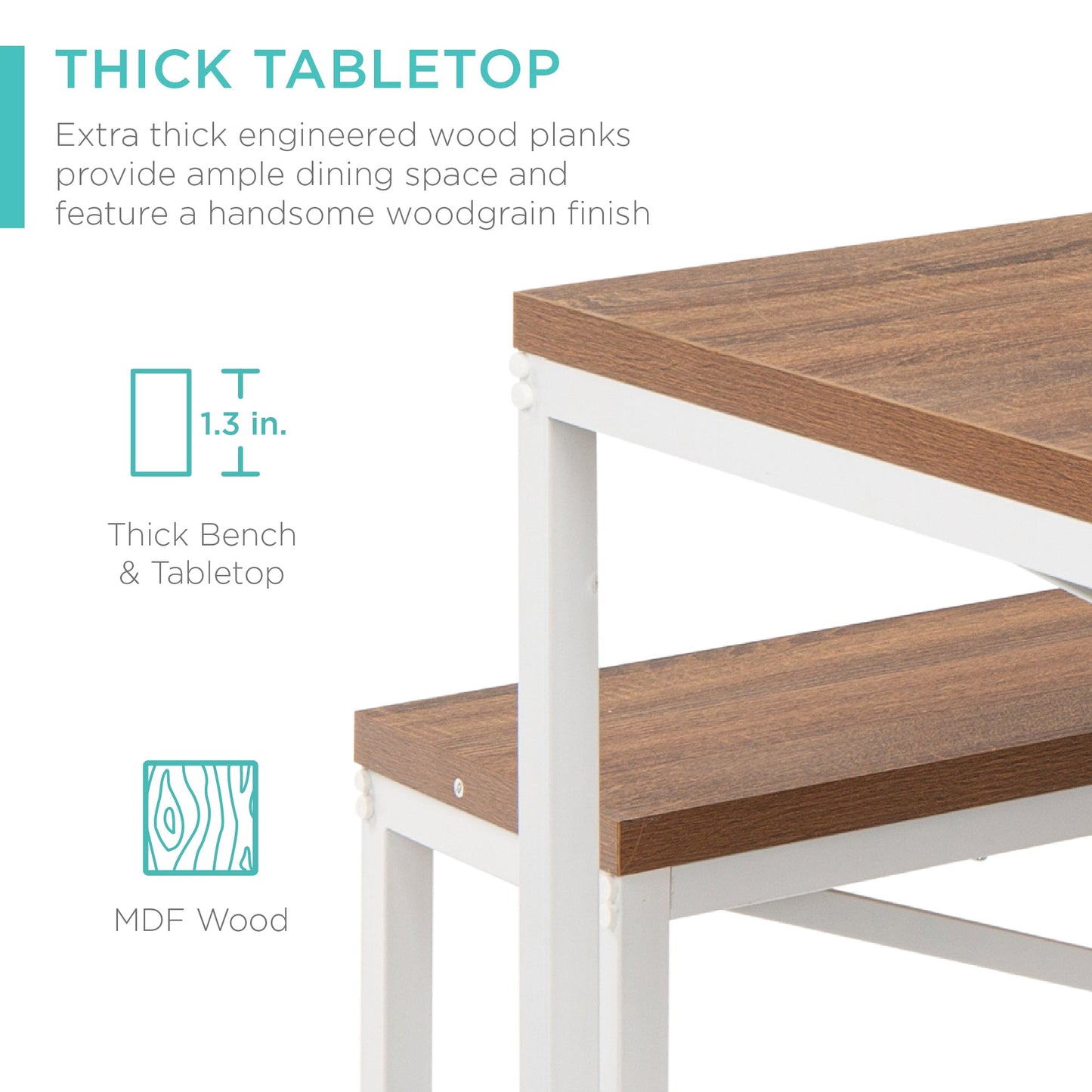 3-Piece Bench Style Dining Furniture Set w/ 2 Benches Table - 45.5in