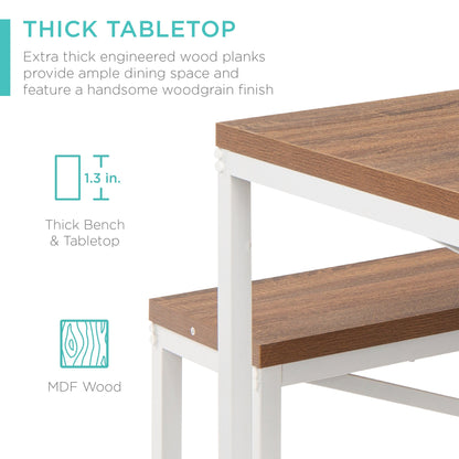 3-Piece Bench Style Dining Furniture Set w/ 2 Benches Table - 45.5in