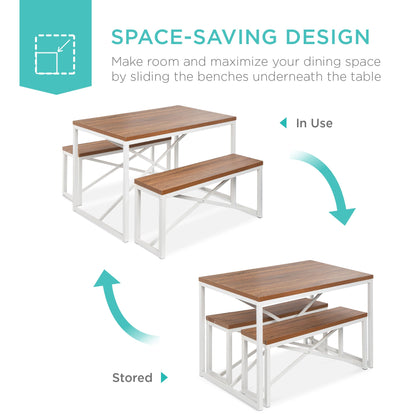 3-Piece Bench Style Dining Furniture Set w/ 2 Benches Table - 45.5in