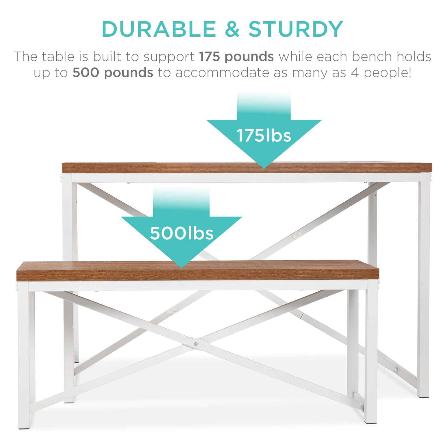3-Piece Bench Style Dining Furniture Set w/ 2 Benches Table - 45.5in