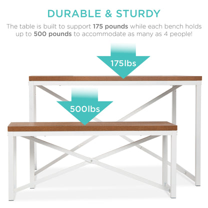3-Piece Bench Style Dining Furniture Set w/ 2 Benches Table - 45.5in