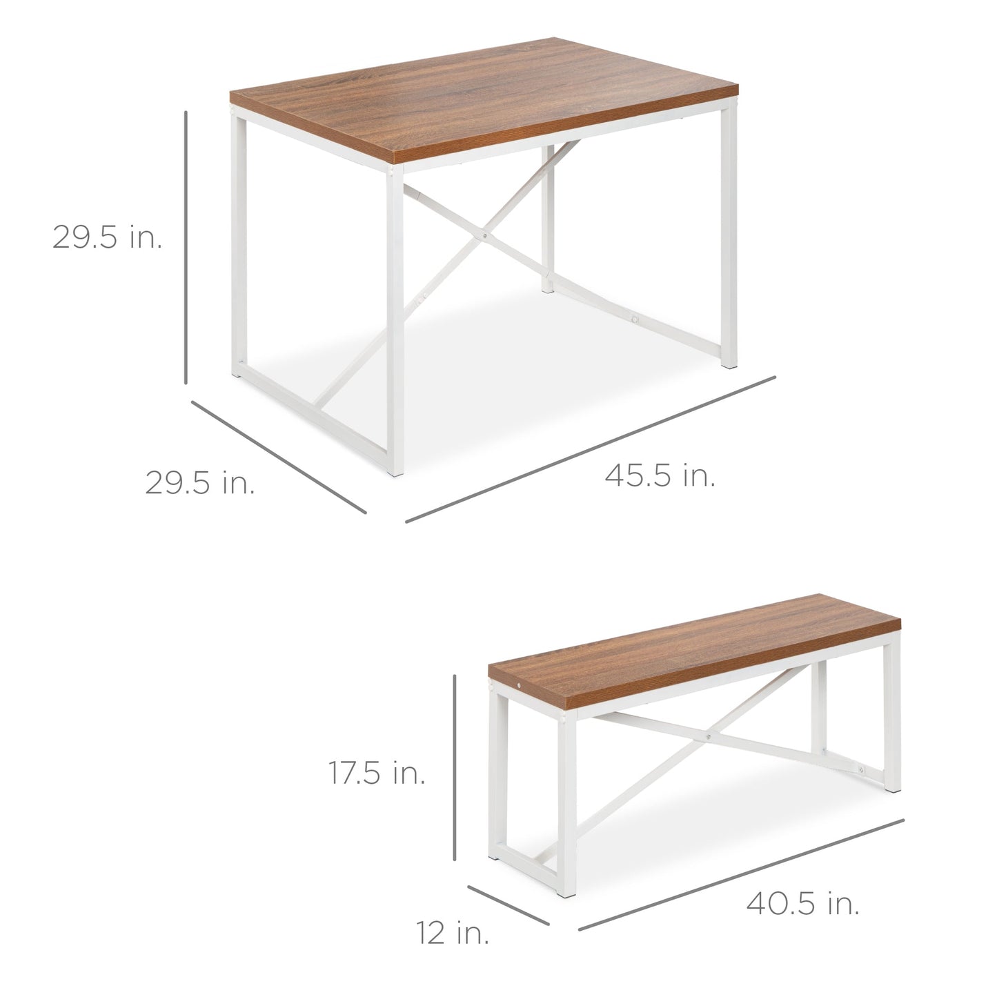 3-Piece Bench Style Dining Furniture Set w/ 2 Benches Table - 45.5in