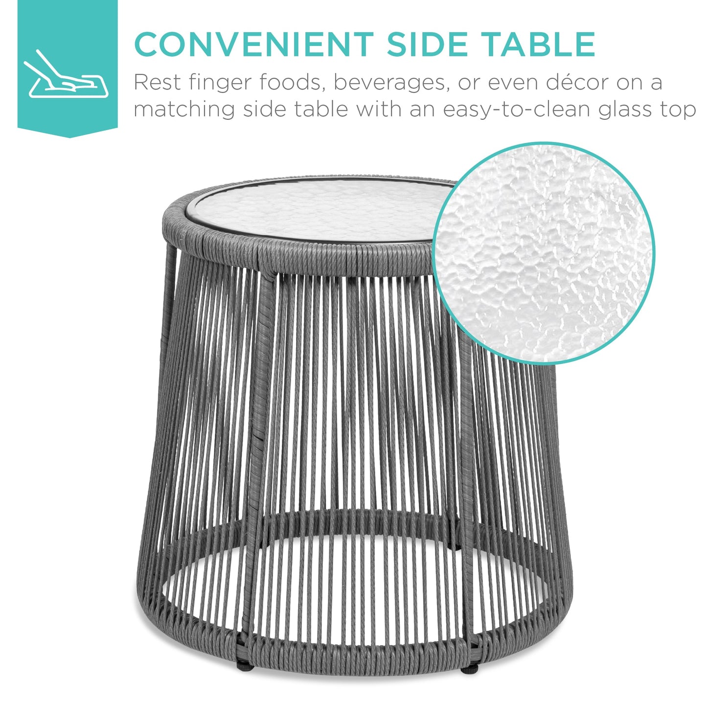 3-Piece Patio Wicker Conversation Bistro Set w/ 2 Chairs Glass Top Table