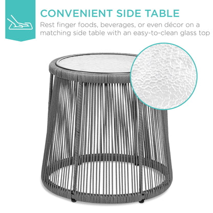 3-Piece Patio Wicker Conversation Bistro Set w/ 2 Chairs Glass Top Table