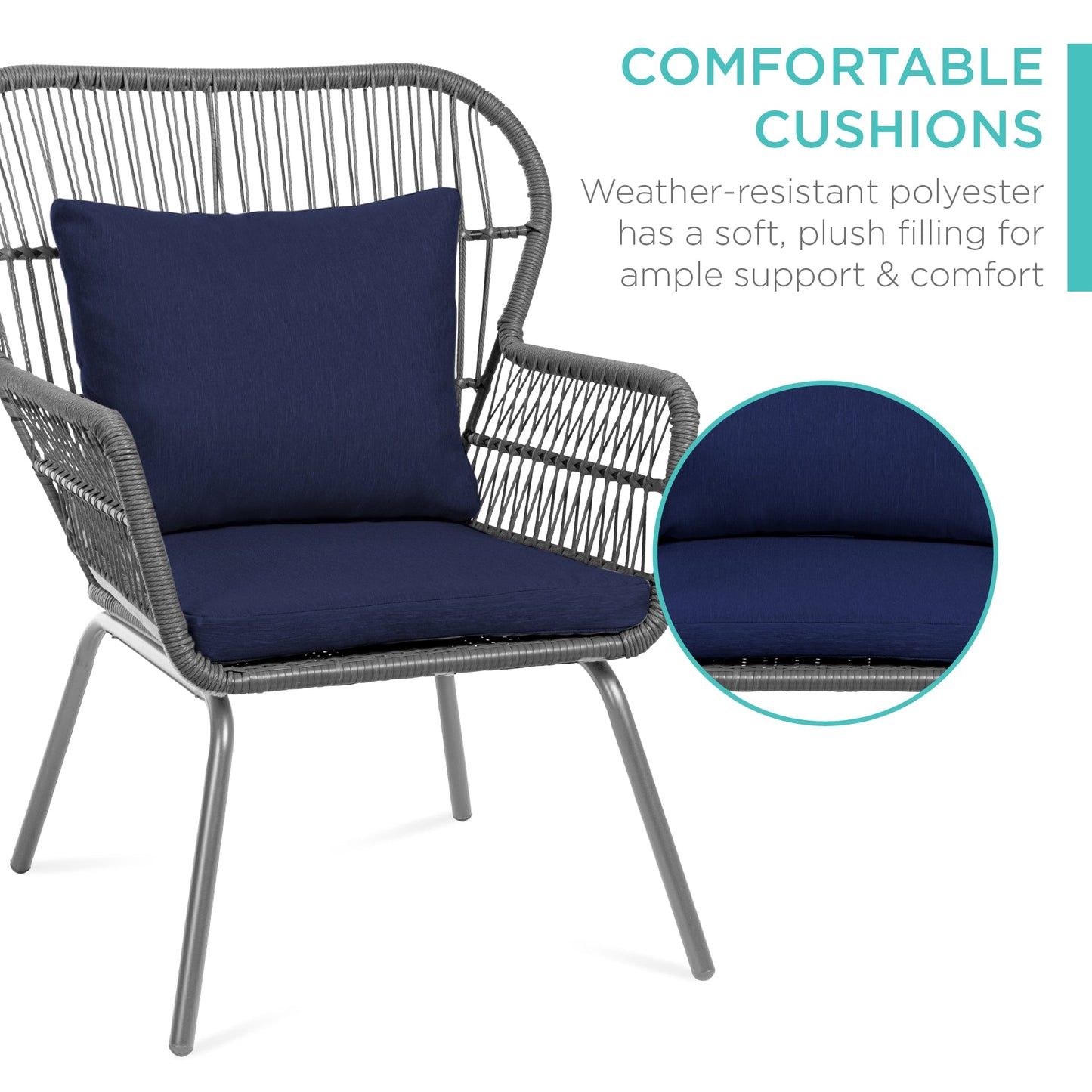 3-Piece Patio Wicker Conversation Bistro Set w/ 2 Chairs Glass Top Table