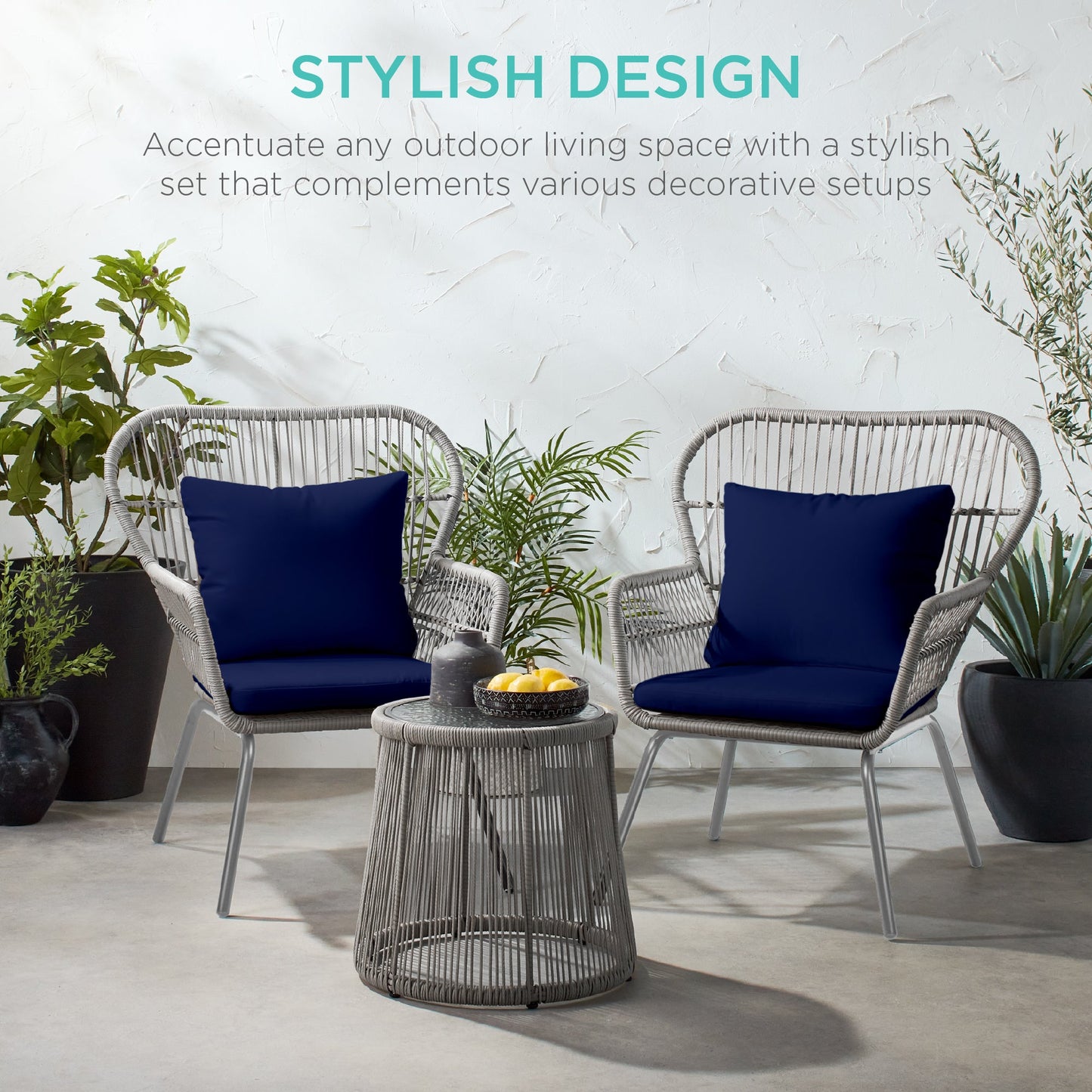 3-Piece Patio Wicker Conversation Bistro Set w/ 2 Chairs Glass Top Table