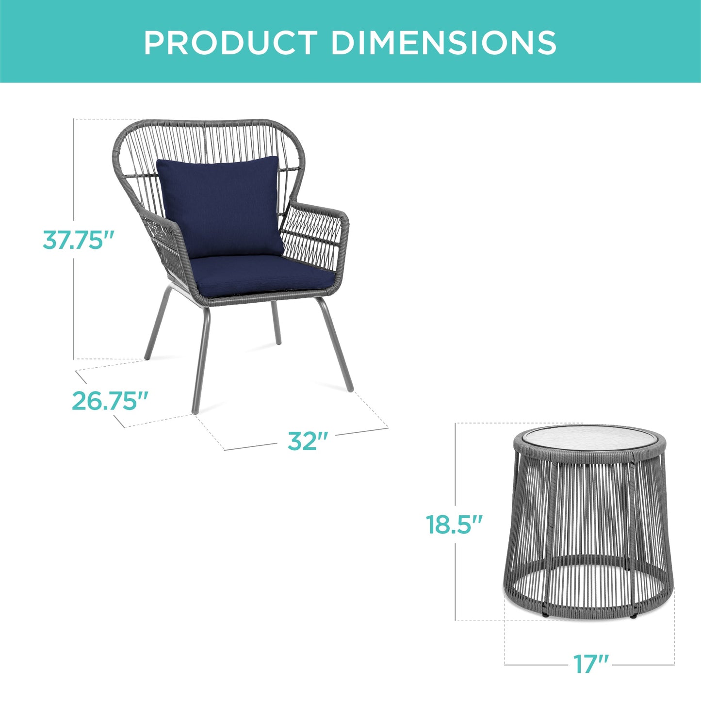 3-Piece Patio Wicker Conversation Bistro Set w/ 2 Chairs Glass Top Table