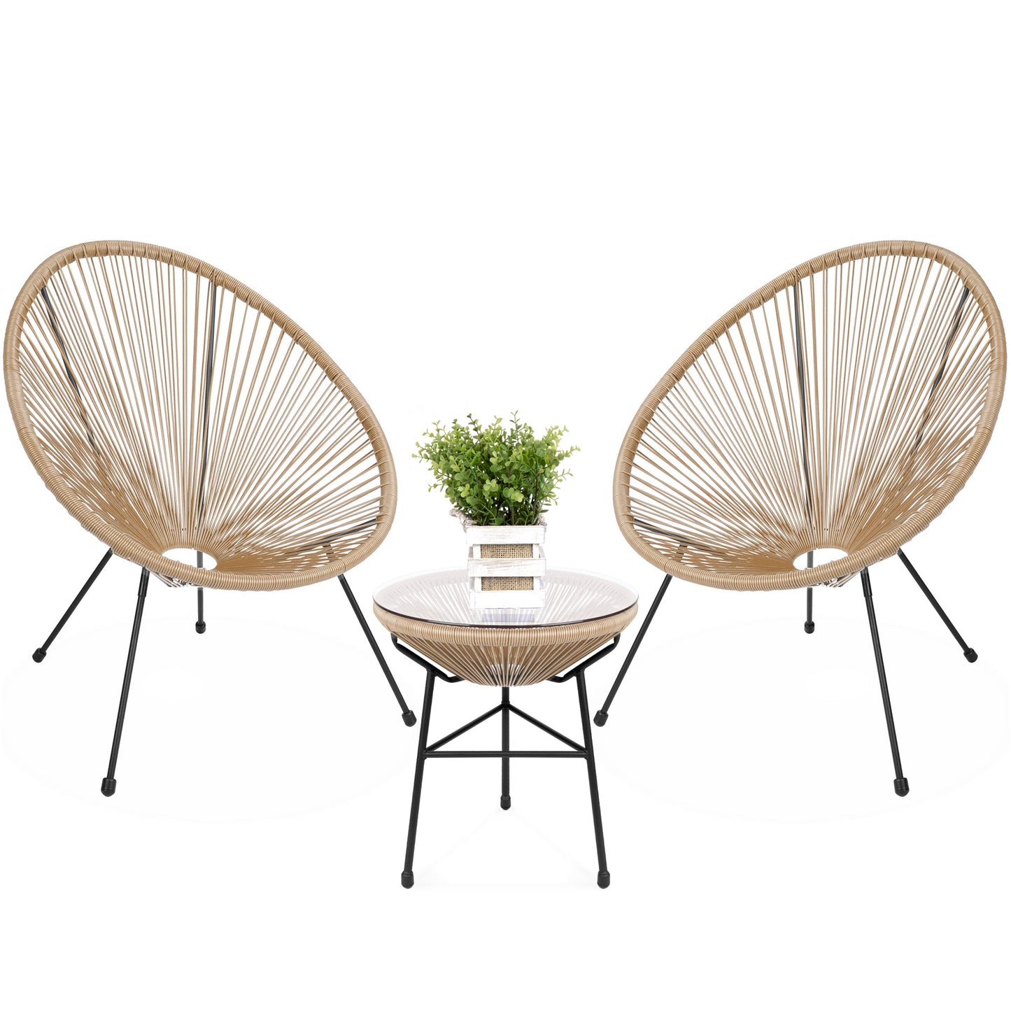 3-Piece All-Weather Patio Acapulco Bistro Set w/ Rope Glass Top Table