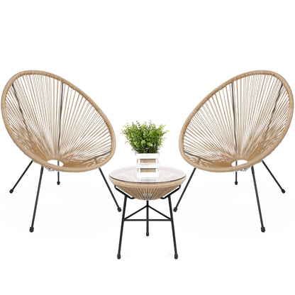 3-Piece All-Weather Patio Acapulco Bistro Set w/ Rope Glass Top Table