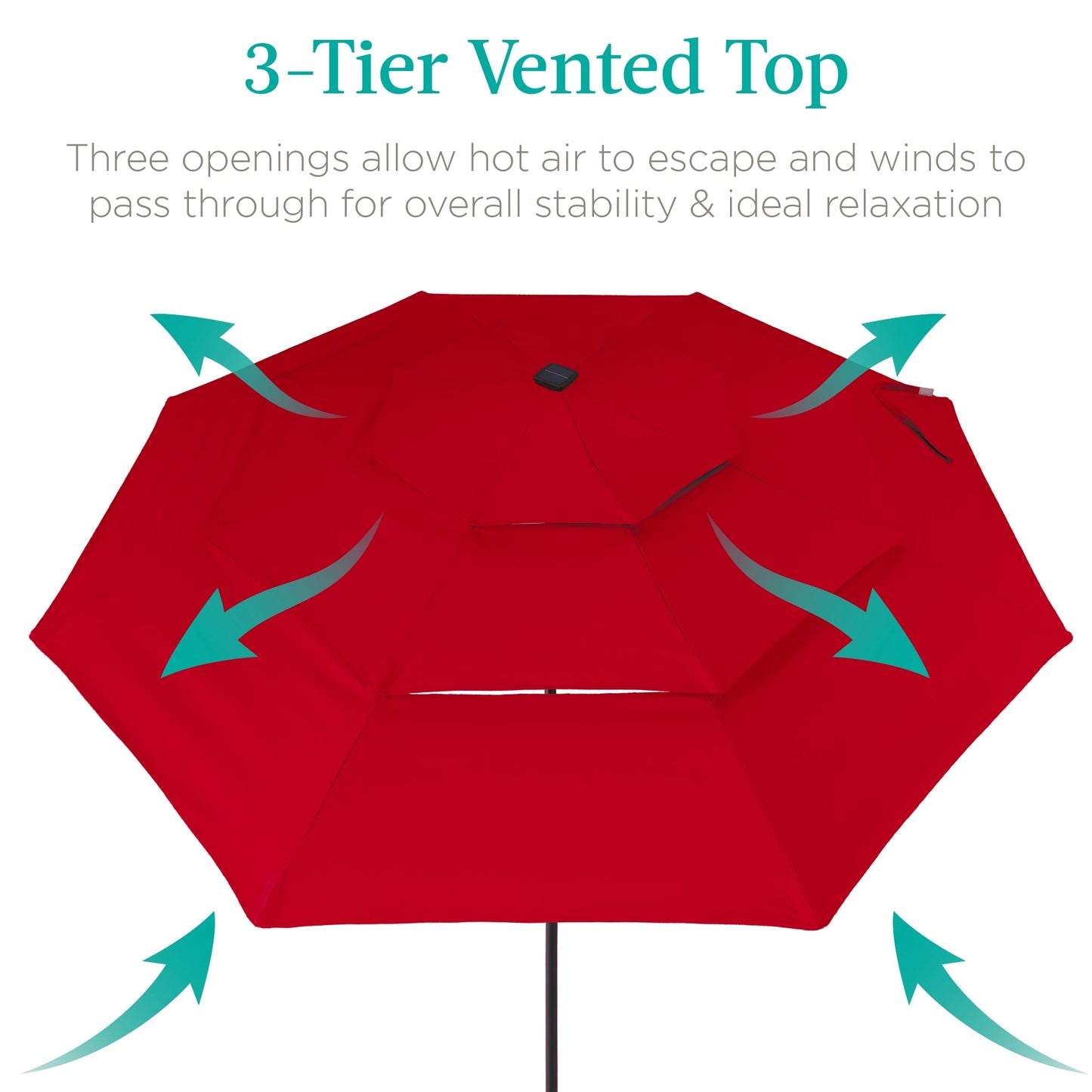 3-Tier Solar Patio Umbrella w/ LED Lights Tilt Adjustment Crank - 10ft