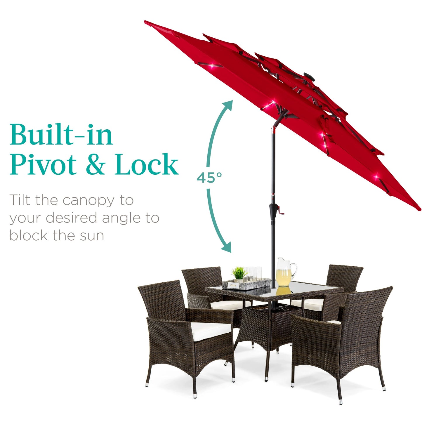 3-Tier Solar Patio Umbrella w/ LED Lights Tilt Adjustment Crank - 10ft
