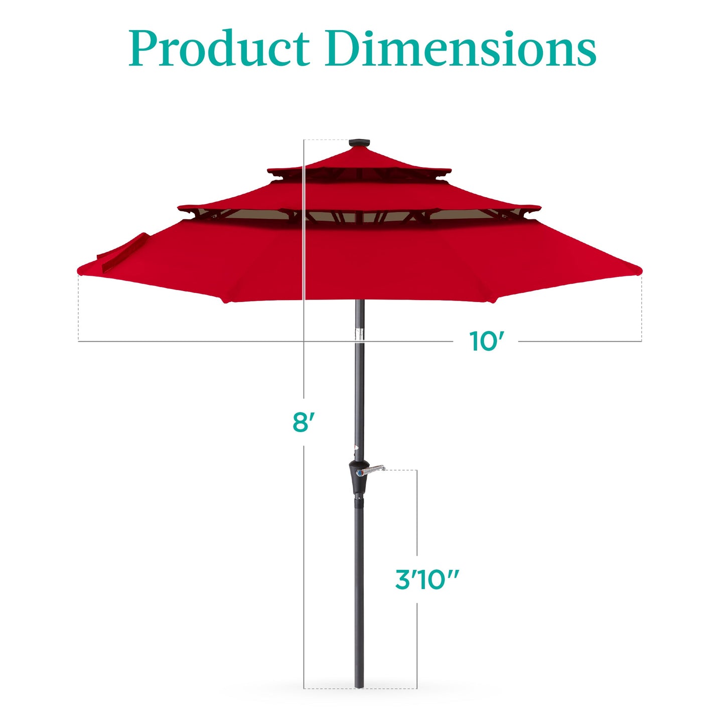 3-Tier Solar Patio Umbrella w/ LED Lights Tilt Adjustment Crank - 10ft
