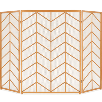 3-Panel Iron Chevron Fireplace Screen w/ Handles - 52x31in