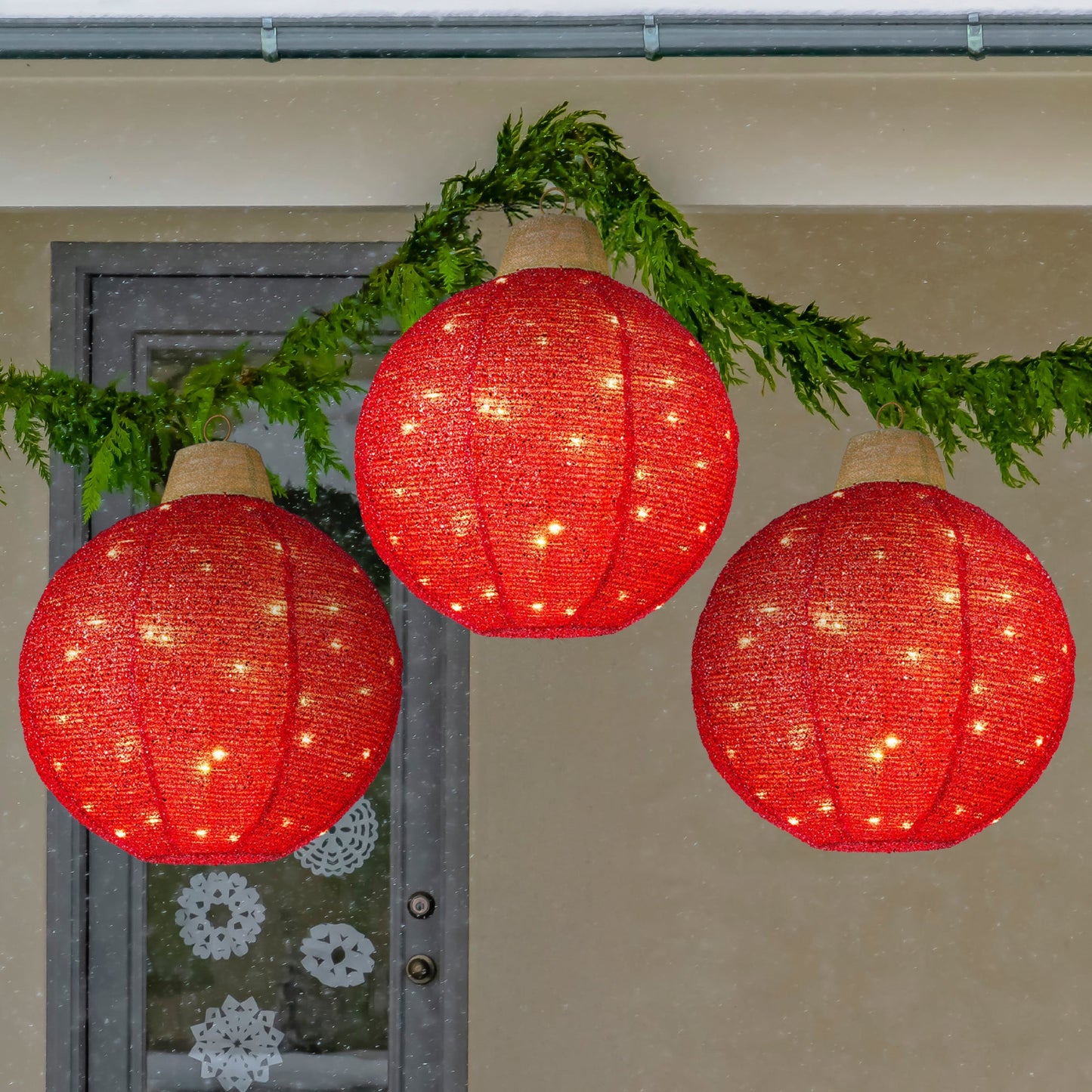 3-Piece Hanging Pop-Up Ornaments Outdoor Christmas Decor LED Lights