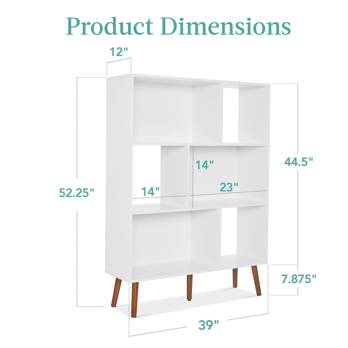 3-Tier Mid-Century Modern Wooden Bookcase w/ 3 Back Panels Offset Legs