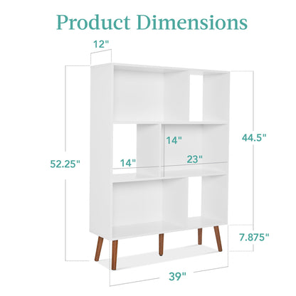 3-Tier Mid-Century Modern Wooden Bookcase w/ 3 Back Panels Offset Legs