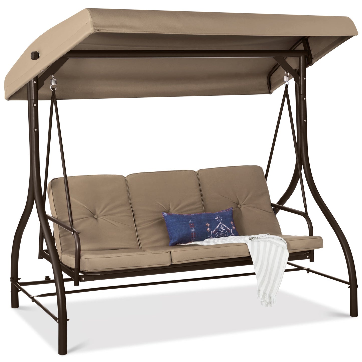 3-Seat Outdoor Canopy Swing Glider Furniture w/ Converting Flatbed Backrest