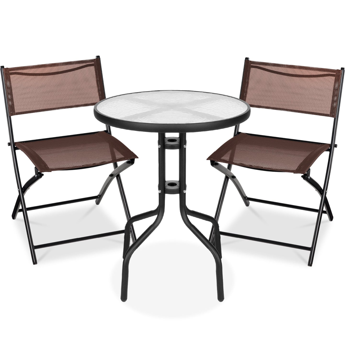 3-Piece Bistro Set w/ Glass Table 2 Foldable Chairs